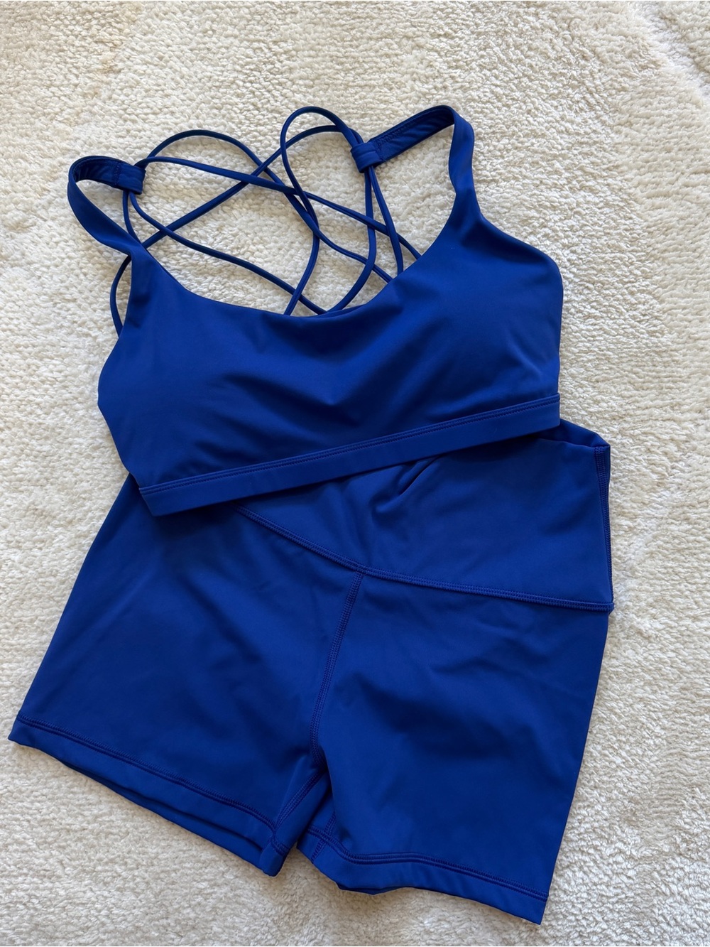 CRZ YOGA Royal Blue Strappy Sports Bra and Shorts Set